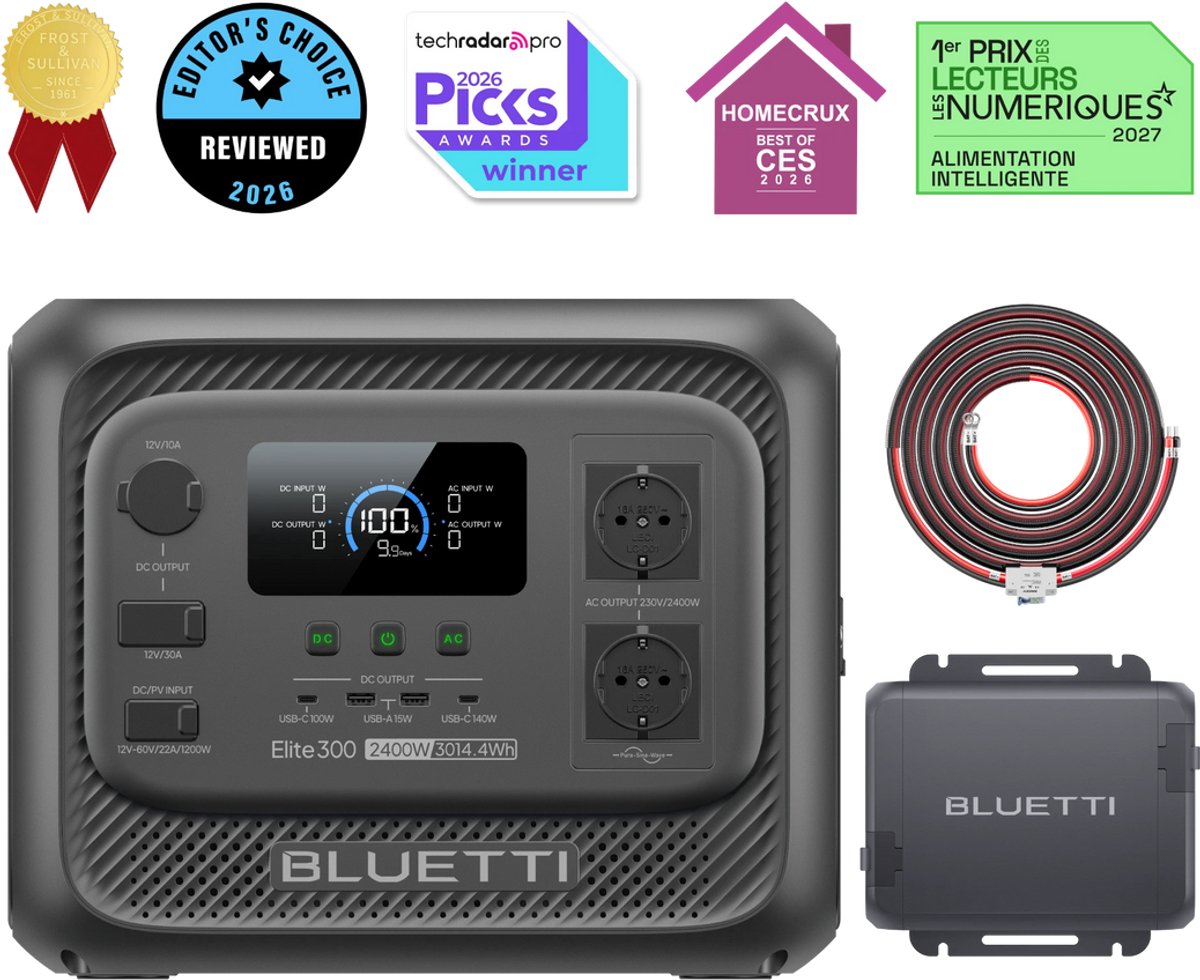 BLUETTI Elite 300 - 3014,4 Wh - 2400 W - Draagbare Powerstation - Draagbare Accu - met Charger 1 - 560 W Dynamolader - voor RV - outdoor