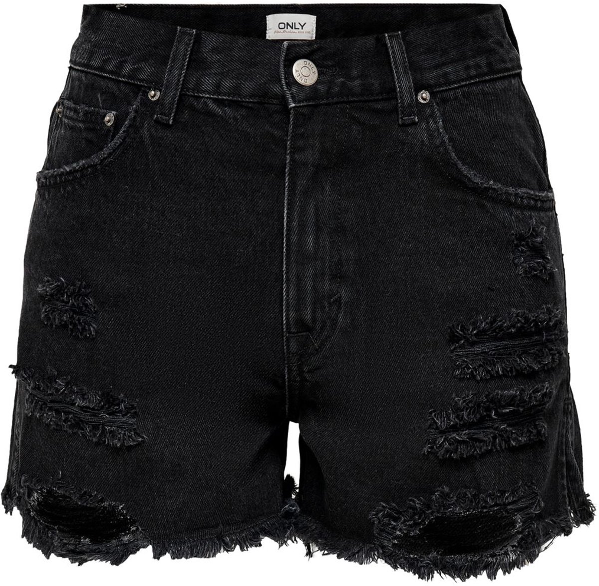 ONLHAPPY HW SLIT DNM SHORTS DOT - Washed Black