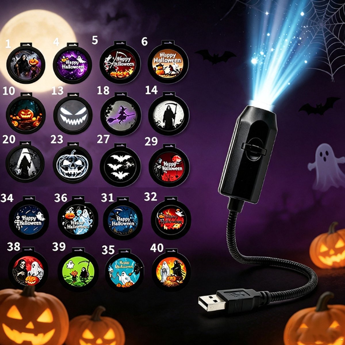 Plug and Play HD Halloween/Kerstprojector, 20 feestelijke scènes
