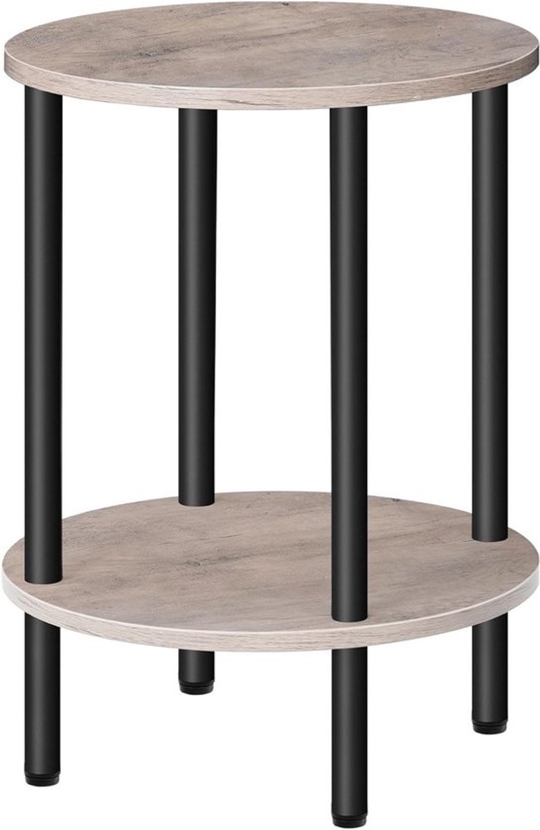 Ronde Bijzettafel met 2 Lagen - Compacte Salontafel voor Woonkamer en Slaapkamer in Grijs en Zwart