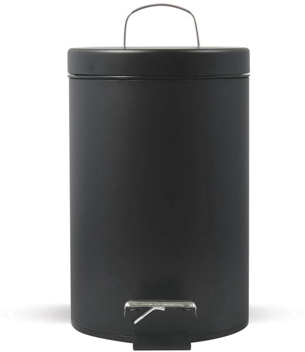 Zwarte matte vuilnisemmer pedaalemmer - 3 liter - met uitneembare binnenemmer