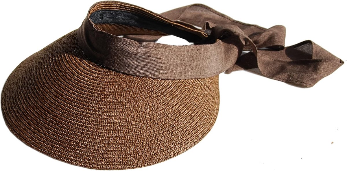 Vizier voor dames met linnen hoofdband, zonnehoed, strandscherm, A57, bruin, M/L