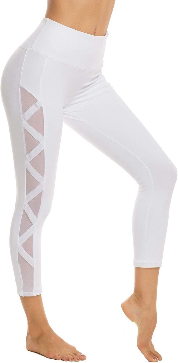 Romansong Dameslegging van mesh met zak, niet-doorzichtige capri, hoge taille, buikcontrole, 4-weg stretch