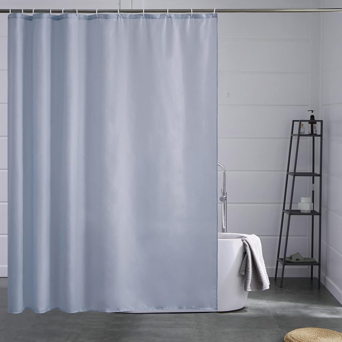 Kleine Douchegordijn Grijs Blauw Anti Schimmel Polyester Stof Waterdicht Douche Gordijnen Wasbaar Textiel voor Badkuip of De Badkamer 12 Douchegordijnhaken 180x180cm.