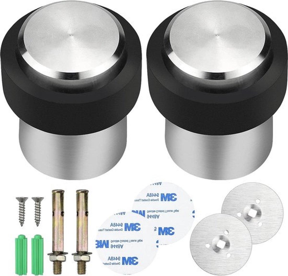 Deurstopper roestvrij staal vloer- en wandmontage modern design Ø 32 mm zilver met anti-slip rubberen ring