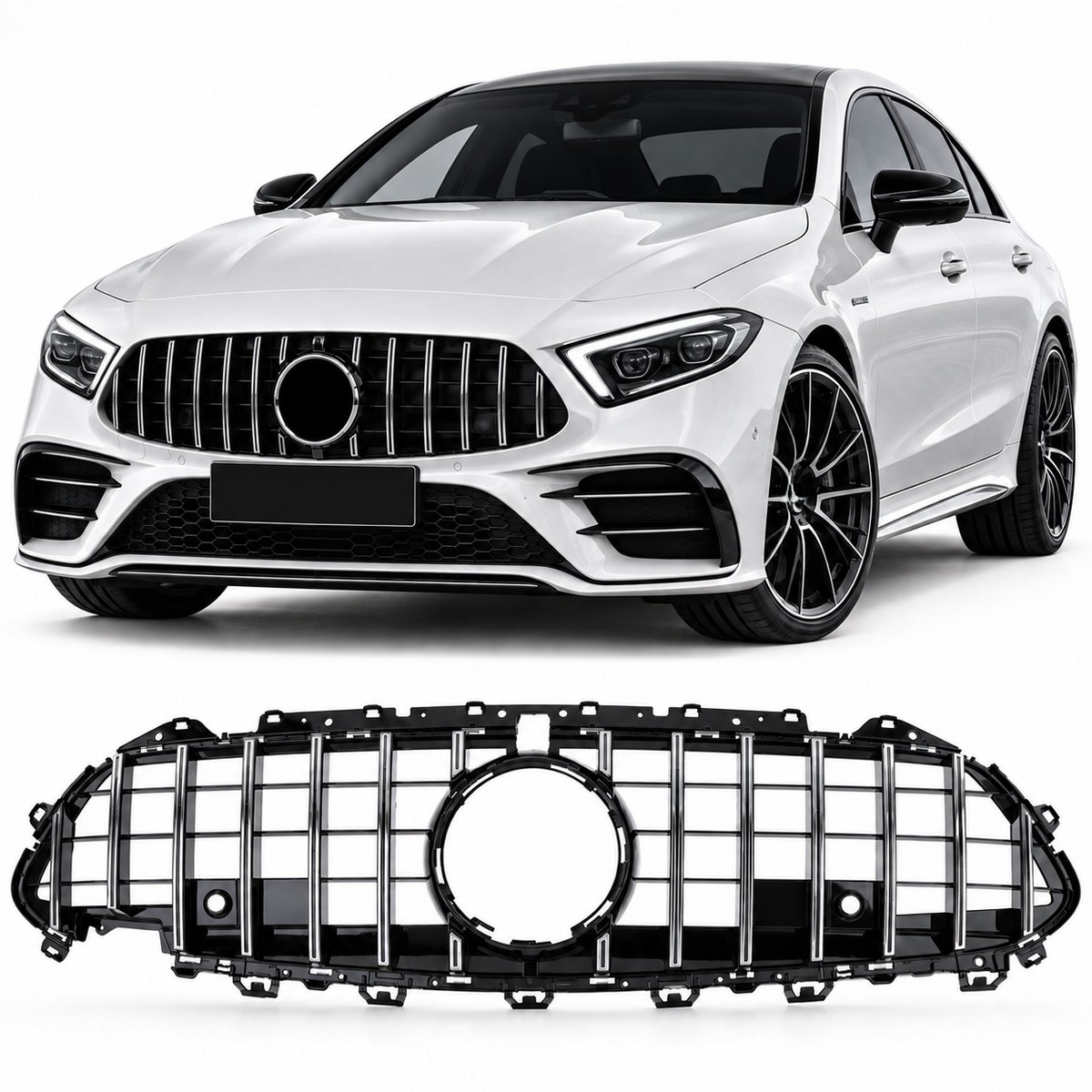 Panamericana GT Grill Geschikt voor Mercedes CLS C257 X257 2018-2023 – Hoogglans Zwart met Chroom