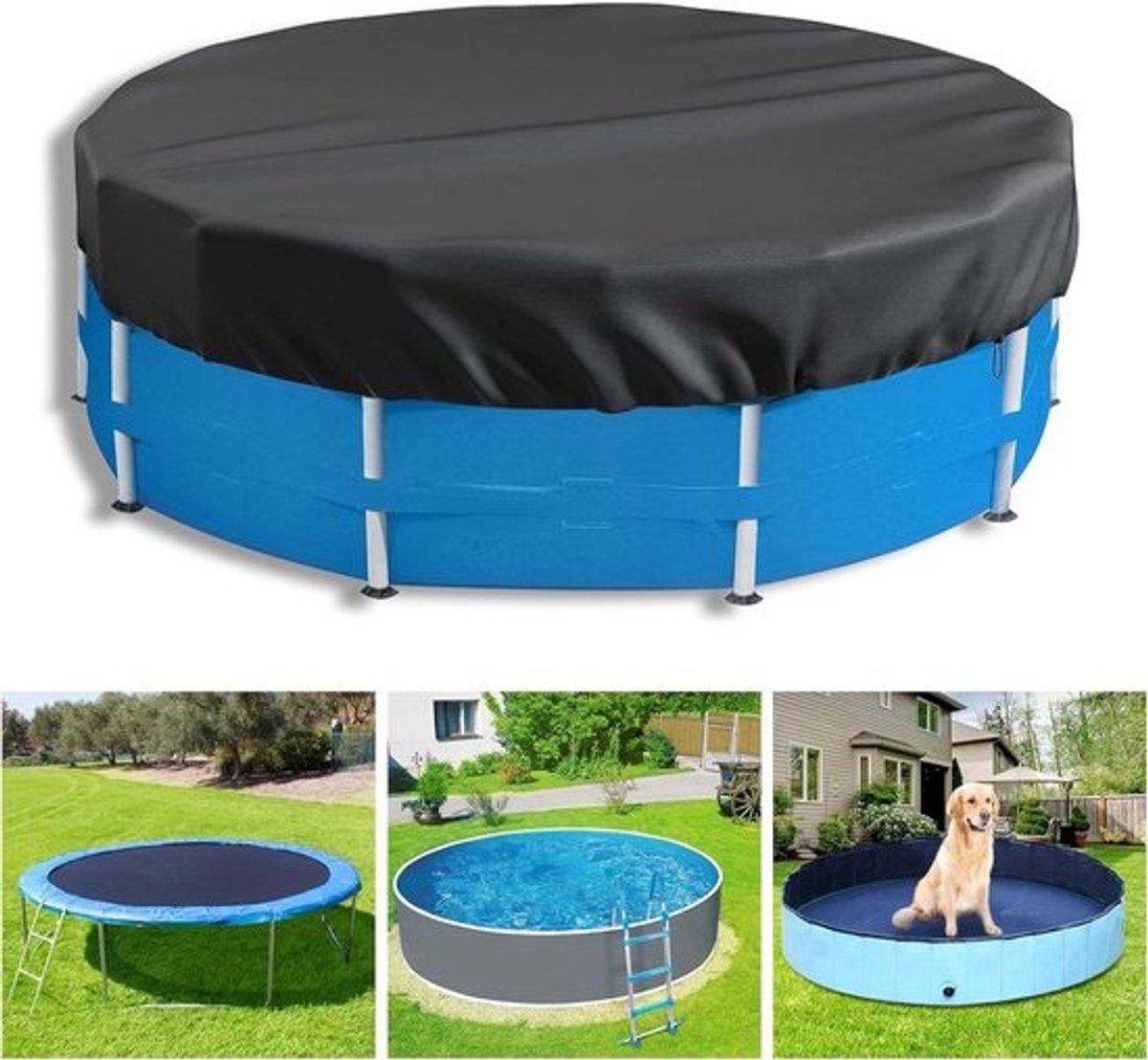 Ronde zwembadafdekking 210D Oxford, scheurvast en waterdicht voor bovengrondse zwembaden - 457 cm