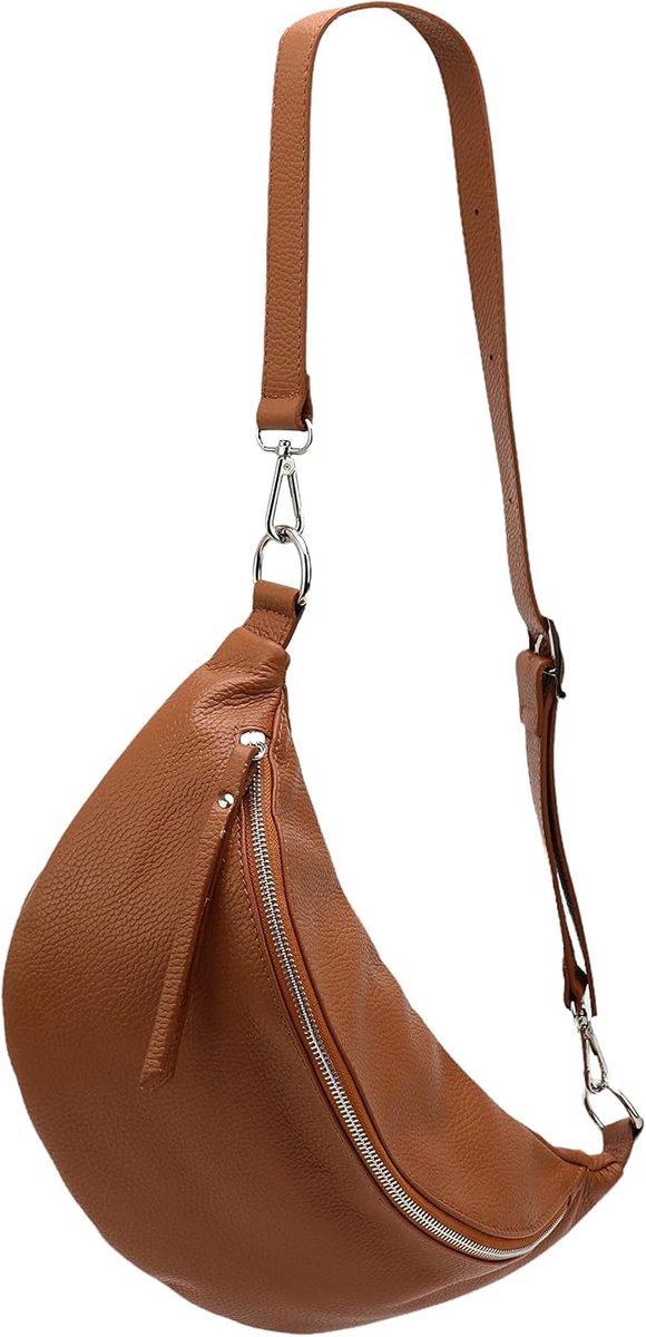 Leder Greta G747 Echt leren borsttas voor dames, uniseks, voor festivals, reizen, middelgrote heuptas, crossbody bag, verstelbare verstelbare schouderriem, lederen tas, 37 x 21 cm, Donker Cognac,