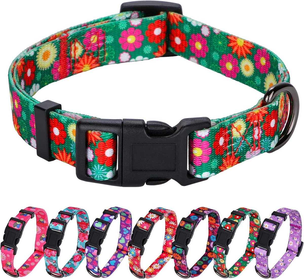 Hondenhalsbanden zomer madeliefje bloem patroon, vrouwelijke verstelbare halsband voor puppy, klein, groen