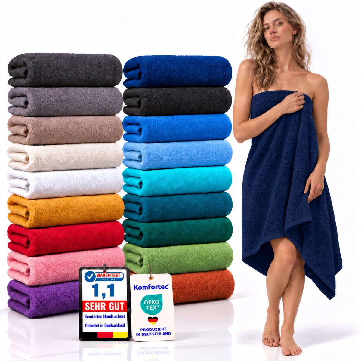 Komfortec Badhanddoek 100x200 cm van 100% Katoen, XXL Saunahanddoek, Grote Douchehanddoek, Zacht & Absorberend, Marineblauw