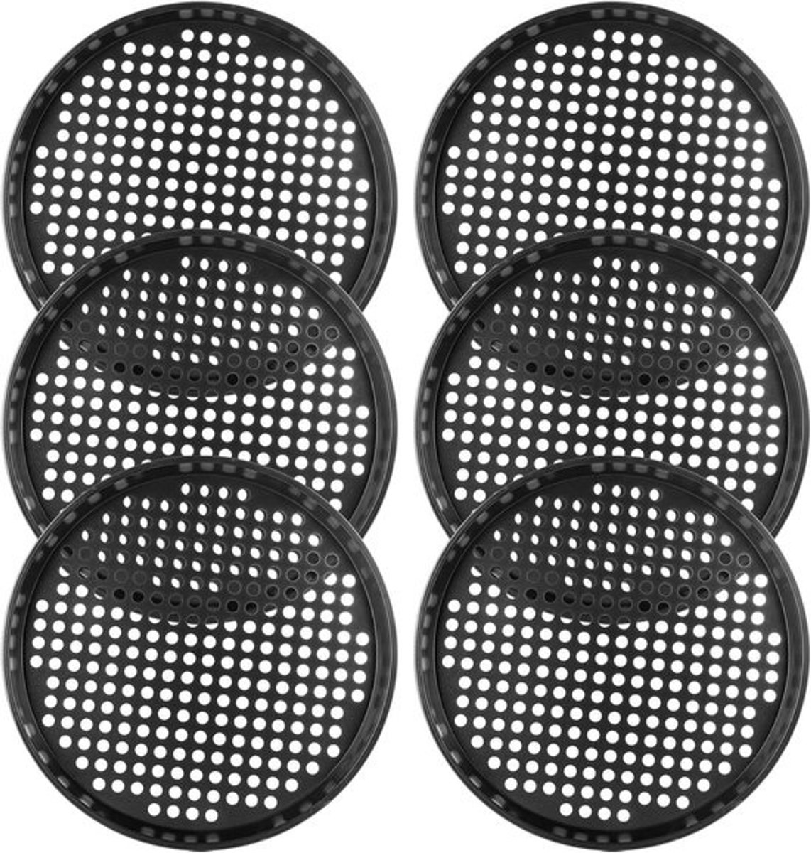 Set van 6 Perforated Pizza Schalen, 32 cm, Ronde, Anti-aanbak Carbon Staal, Ideaal voor Oven en Bakken