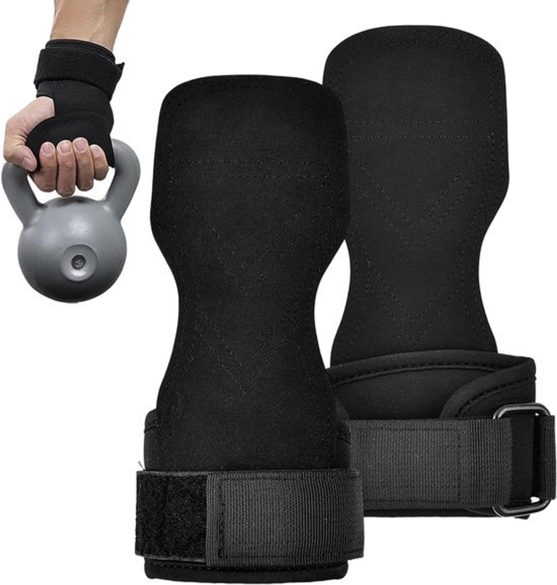 Gewichtheffende Polsbanden met Antislip, Leer Polssteun voor Bodybuilding, Krachttraining en Powerlifting voor Mannen en Vrouwen, Zwart, Maat L