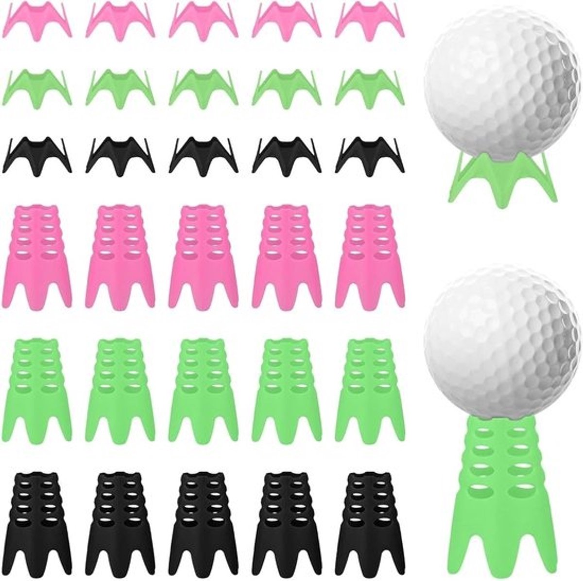 30 Stuks Golf Tees van Kunststof, 15 Kort en 15 Lang, Ideaal voor Golf Simulator, Indoor en Outdoor Gebruik, Geschikt voor Beginners en Professionals