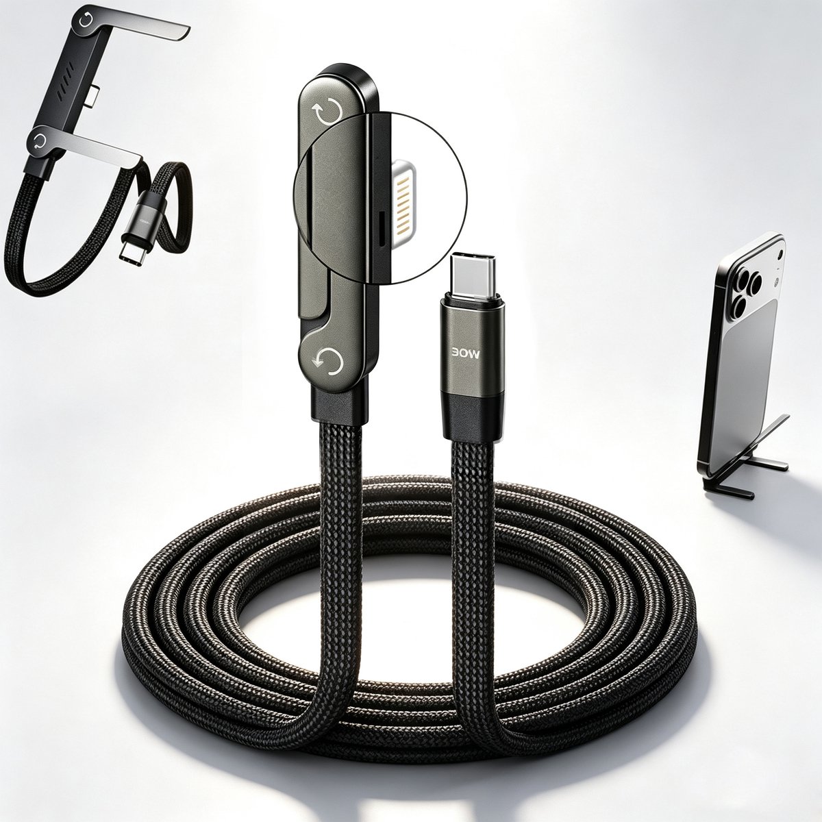 Namajunas - USB-C Kabel 2-in-1 oplaadkabel - Snellader 240W - Gevlochten - 1.5 meter - Standaard - USB C - Kabel USB C naar Lightning - Geschikt voor iPhone, Samsung en meer - Perfect voor gamen en video's kijken