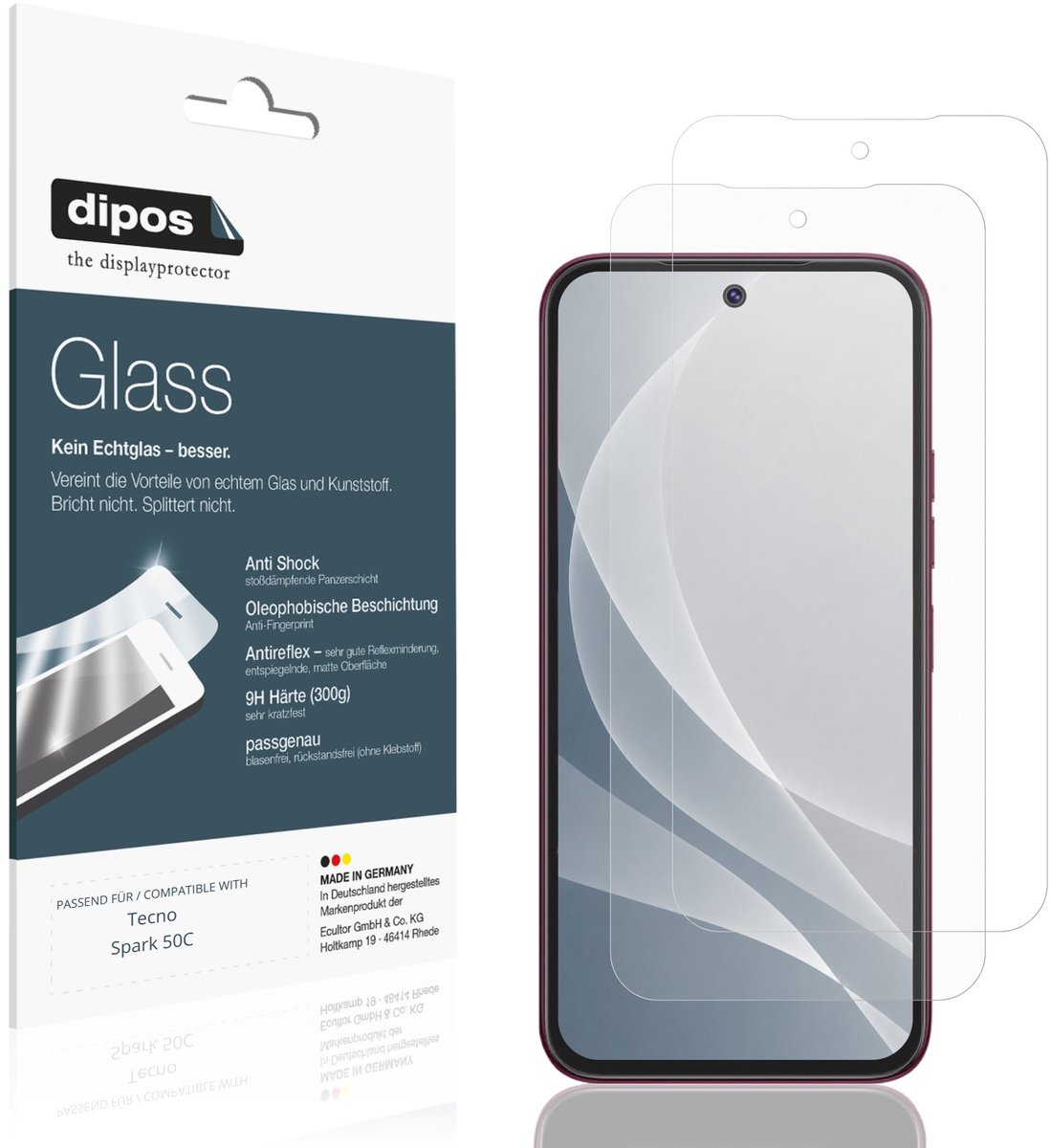 dipos – 2x Matte Pantserfolie geschikt voor Tecno Spark 50C | 9H Screenprotector