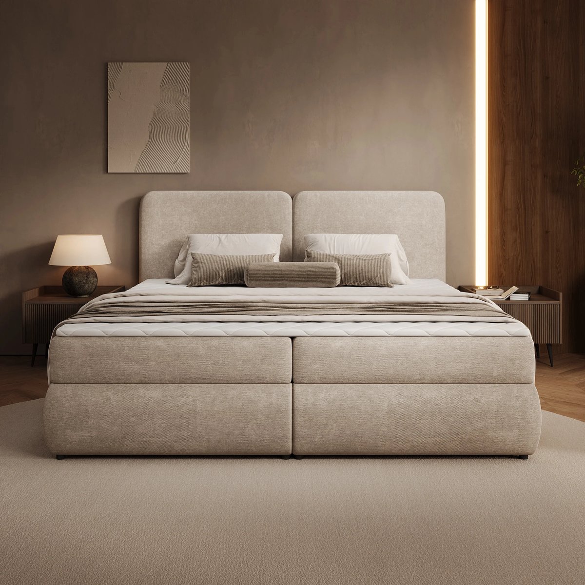 Meubella - Novu - Boxspring met opbergruimte - Stof beige - 180x200 cm thumbnail 3