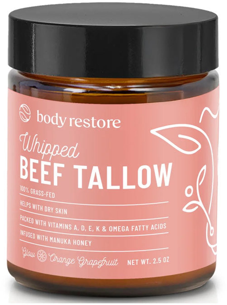 Body Restore Beef Tallow Crème Orange Grapefruit - Whipped Beef Tallow Balsem - 100% grasgevoerd rundervet - 75 ml
