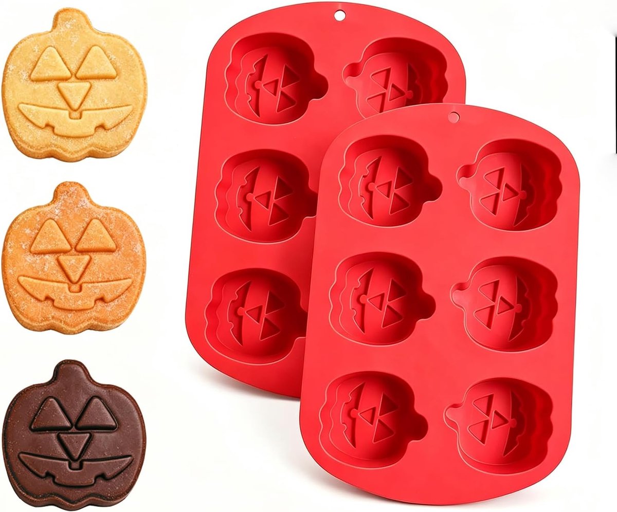 2-delige set – Dessertvorm – Siliconen vorm – Pompoenvorm – 6 holtes – Geschikt voor het maken van chocolaatjes, ijsblokjes, cupcakes, mousse, harscreaties, snoepjes, waxmelts,handgemaakte zeep.