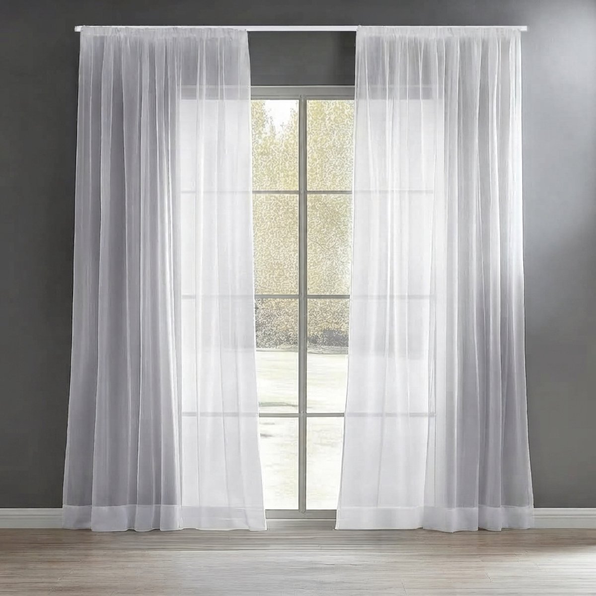 Livatto set van 2 transparante gordijnen - 175 x 140 cm - wit - met plooiband voor rails en roede