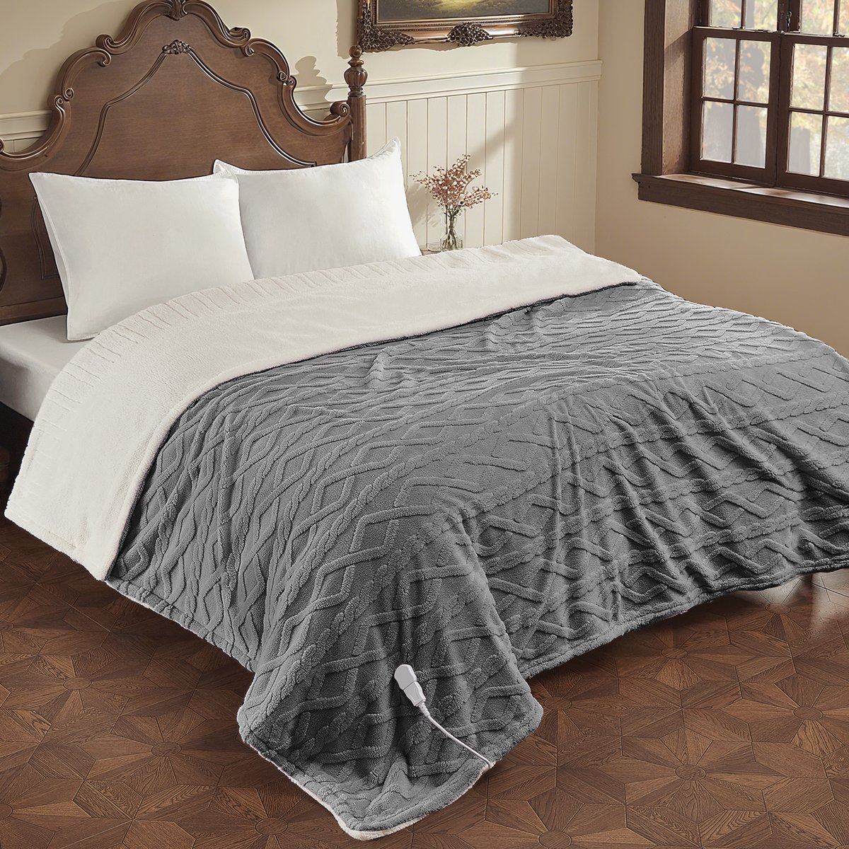 Elektrische Deken - Verwarmde Plaid Met LCD Display En 6 Warmtestanden - Zachte Gebreide Plaid 130x180 Cm - Grijs – foto 3