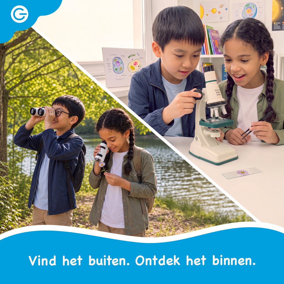 Silvergear® Microscoop voor Kinderen Set 3 in 1 - Tafelmicroscoop, Draagbare Microscoop & Verrekijker incl. Accessoires - Educatief STEM Speelgoed - Cadeau Jongens en Meisjes - 6, 7, 8, 9, 10, 11, 12, 13, 14, 15, 16+ Jaar - Wit — afbeelding 2
