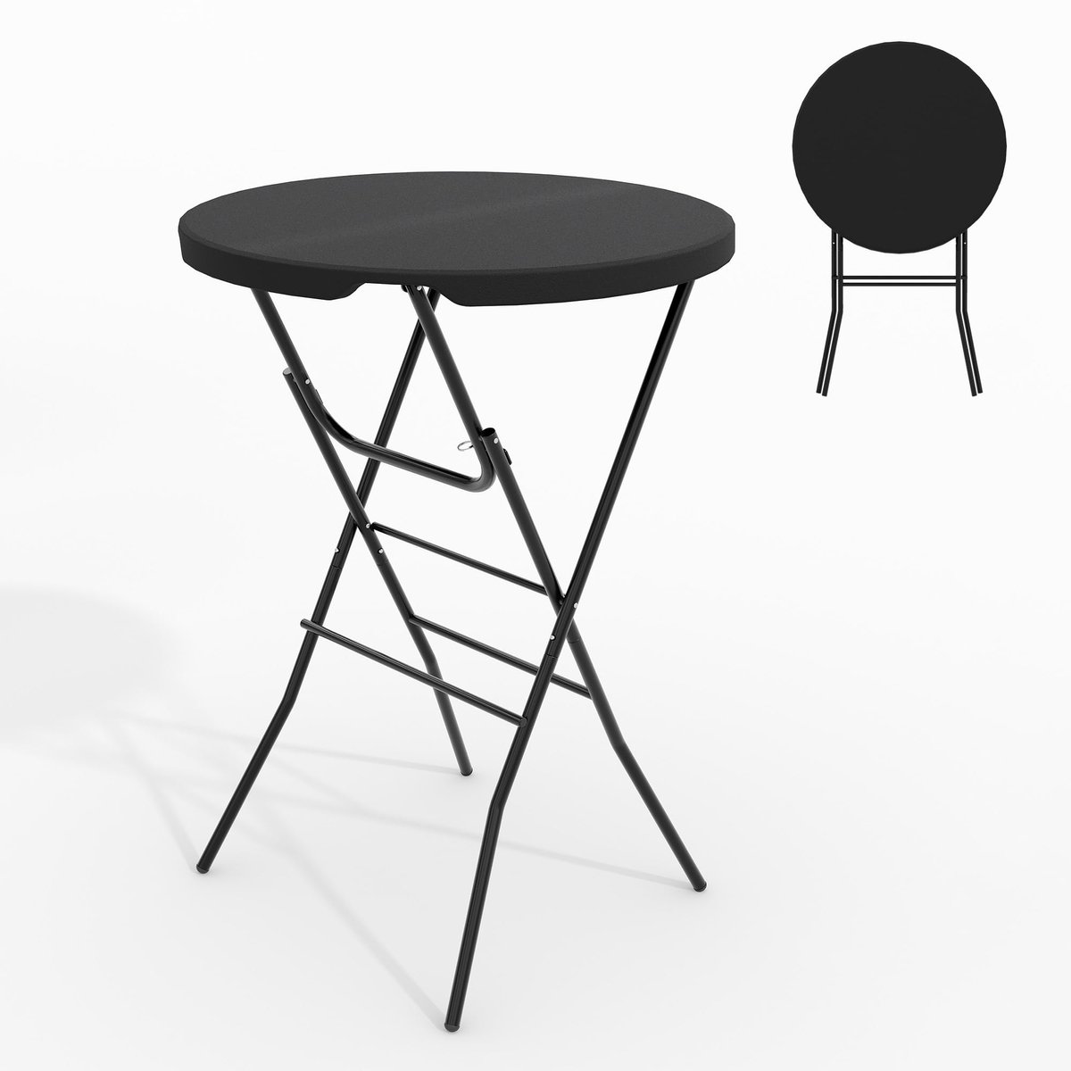 Inklapbaar Statafel Rond 80 Cm Zwart - Opvouwbare Bartafel Outdoor Met HDPE Tafelblad En Gepoedercoat Stalen Frame Voor Tuin, Balkon En Terras