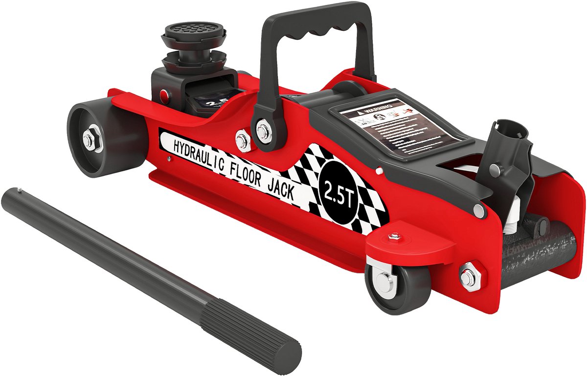 Hydraulische krik - extra vlakke manoeuvreerkrik - maximale belasting 2500 kg - hefhoogte 80-360 mm - 53 x 20 - 5 x 17 - 5 cm - rood