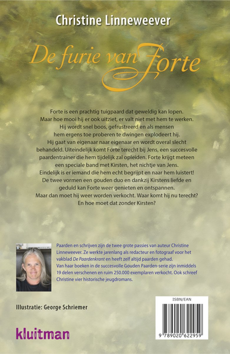 Boekomslag 'De furie van Forte' met titel, auteur Christine Linneweever, verhaallijn en illustratie van George Schriemer.