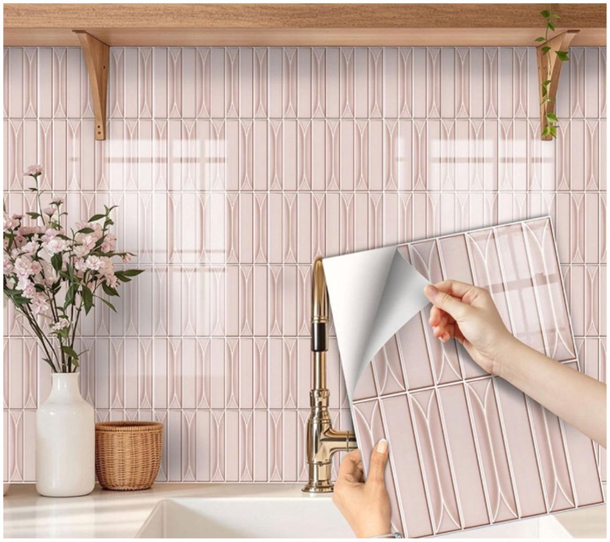 Plaktegels - Wandpanelen - tegelstickers keuken - plaktegels keuken - Zelfklevende Tegels - Muurstickers Keuken - Wandtegelstickers - Set van 12 - 20 x 20 cm - Decoratieve Stickers - Geschikt Voor Keuken & Badkamer - Roze