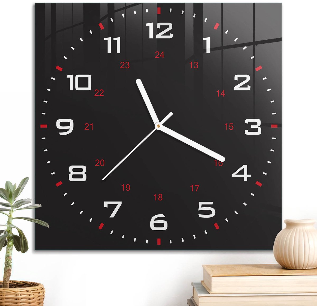 ArtPrintCave Zwart Glazen Klok - 30x30 cm - Wandklok Vierkant - Zwarte Klok Stille Wandklok - Minimalist Wandklok Keuken - Witte Klokwijzers