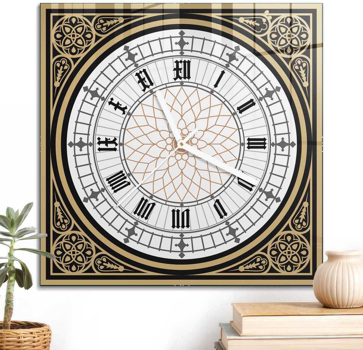 ArtPrintCave Zwart Glazen Klok - 30x30 cm - Wandklok Vierkant - Retro Klok Unieke Klok - Geometrie Stille Wandklok - Witte Klokwijzers