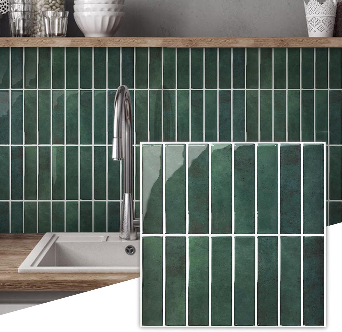 Plaktegels - Wandpanelen - tegelstickers keuken - plaktegels keuken - Zelfklevende Tegels - Muurstickers Keuken - Wandtegelstickers - Set van 12 - 30.5 x 30.5 cm - Decoratieve Stickers - Geschikt Voor Keuken & Badkamer - Groen