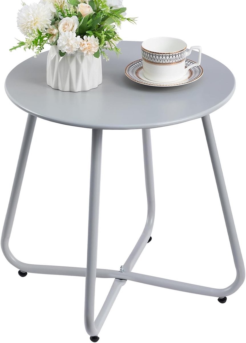 Vellaro Bijzettafel verstelbaar - Grijs - 45 x 43,5 cm - Metalen Ronde Tafel - Voor Binnen en Buiten
