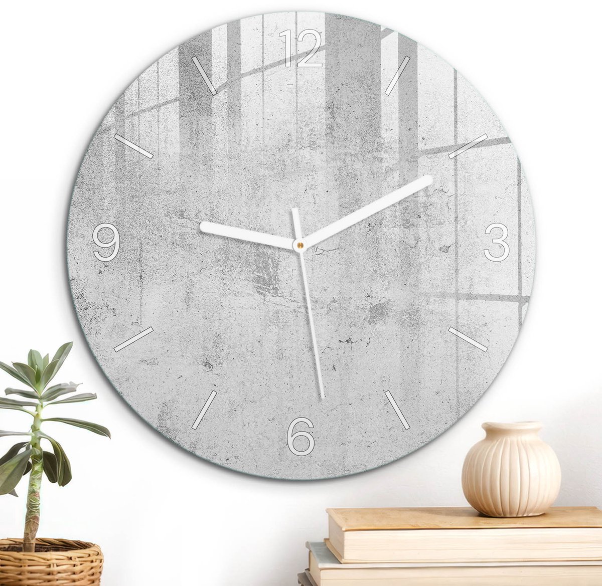 ArtPrintCave Grijs Glazen Klok - Wandklok 30 cm - Muurklok Rond - Betonpatroon Wandklok Keuken - Achtergronden En Patronen Unieke Klok - Witte Klokwijzers