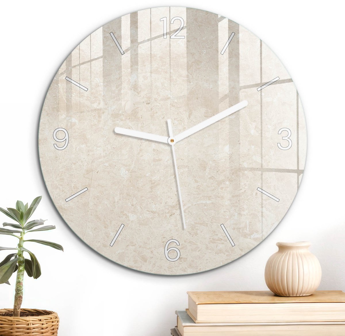 ArtPrintCave Romig Glazen Klok - Wandklok 30 cm - Muurklok Rond - Crème Patroon Wandklok Keuken - Achtergronden En Patronen Unieke Klok - Witte Klokwijzers