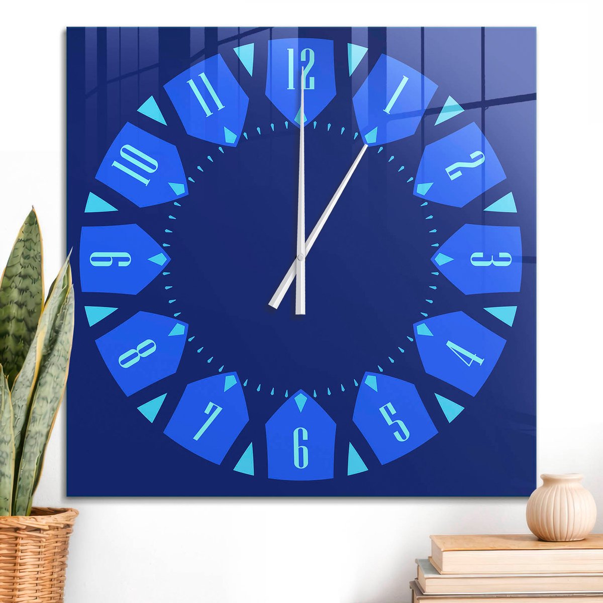 ArtPrintCave Blauw Glazen Klok - 60x60 cm - Wandklok Vierkant - Moderne Klok Wandklok Keuken - Abstractie Unieke Klok - Witte Klokwijzers
