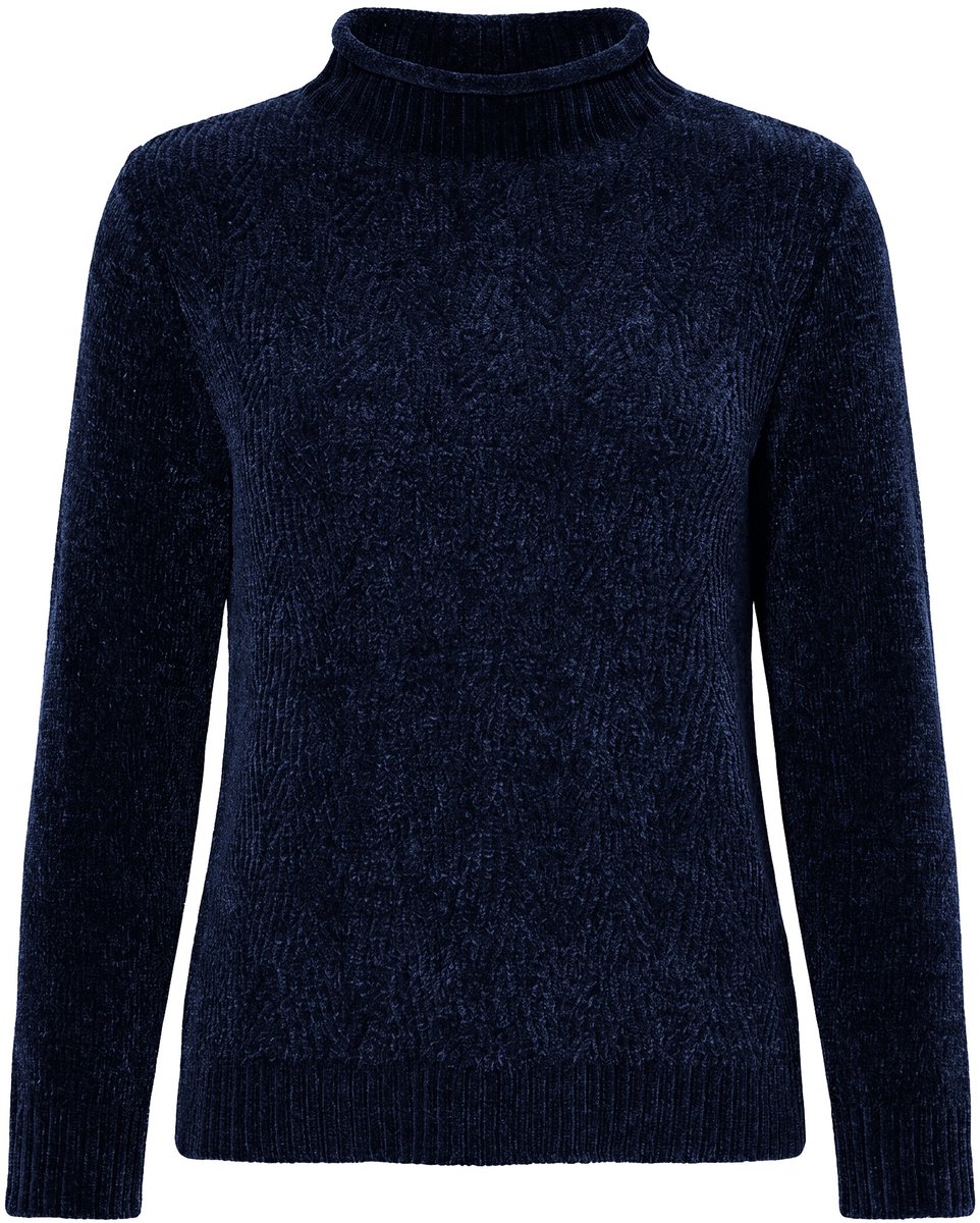 Ulla Popken - Dames - Trui chenille col lange mouwen - Marine - Maat 42+