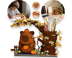 Bouwpakket Capybara met Opbergfunctie - 1880+ Mini Bouwstenen - Decoratief Bureau Accessoire - Geschikt als Cadeau voor Volwassenen en Kinderen