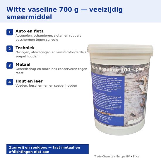 Witte Vaseline 700 gram - 100% Puur Petrolatum Zuurvrij - Smeermiddel & Roestbescherming Auto Fiets Techniek | TCE — afbeelding 2