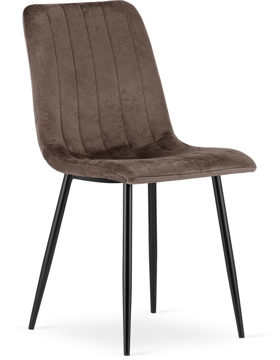 Eetkamerstoel LAVA - Donkerbruin fluweel - Zwarte metalen poten - Modern design