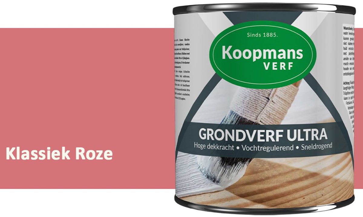 Koopmans Grondverf Ultra – Grondverf Hout & Metaal Binnen en Buiten – Vochtregulerende Primer – Hoge Dekking – Zijdeglans – Klassiek Roze – 375 ml