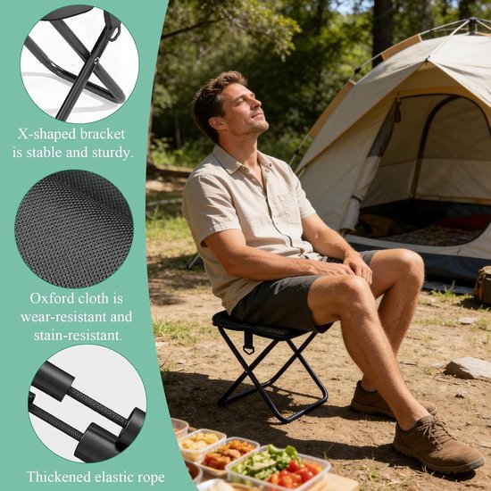 Vouwbare Campingkruk met Opbergtas, 28 × 26 × 26 cm, Draagvermogen 130 kg, Ideaal voor Kamperen, Vissen en Wandelen — afbeelding 2