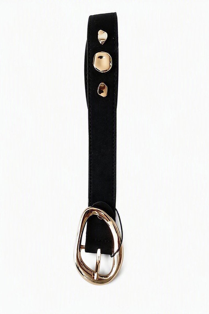 SH-Dames riem-Zwart-leer-Suede-studs-90cm-verkrijgbaar van 85 t/m 100cm