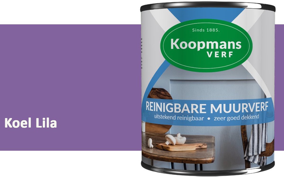 Koopmans Reinigbare Muurverf – Afwasbare Schrobvaste Muurverf Binnen – Mat – Voor Keuken, Woonkamer & Kinderkamer – Koel Lila – 1 l