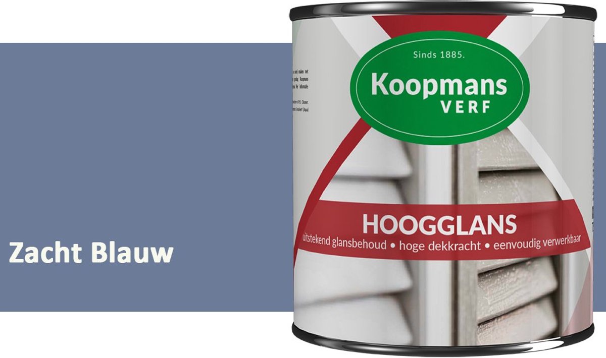 Koopmans Hoogglans Lakverf Binnen & Buiten – Voor Hout en Metaal – Krasvast – Hoge Dekkracht – Kozijnen, Deuren & Meubels – Zacht Blauw – 2,5 l