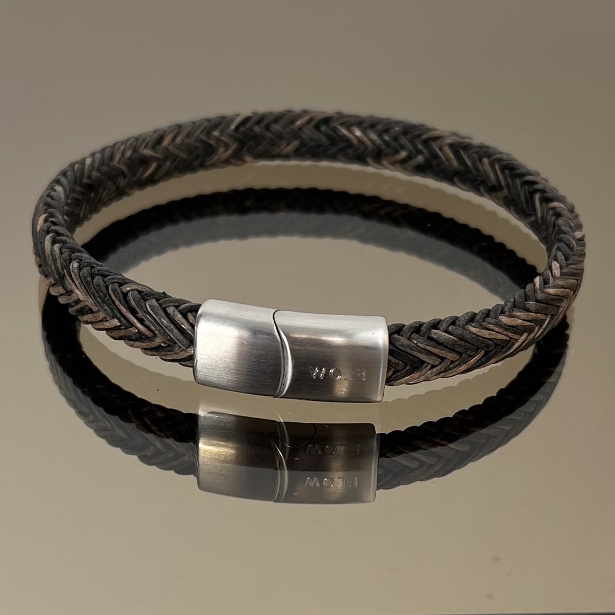 FlowJewels - Wolf Men - heren armband - leer - stainless steel