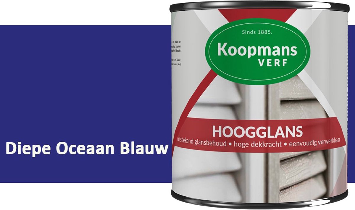 Koopmans Hoogglans Lakverf Binnen & Buiten – Voor Hout en Metaal – Krasvast – Hoge Dekkracht – Kozijnen, Deuren & Meubels – Diepe Oceaan Blauw – 750 ml