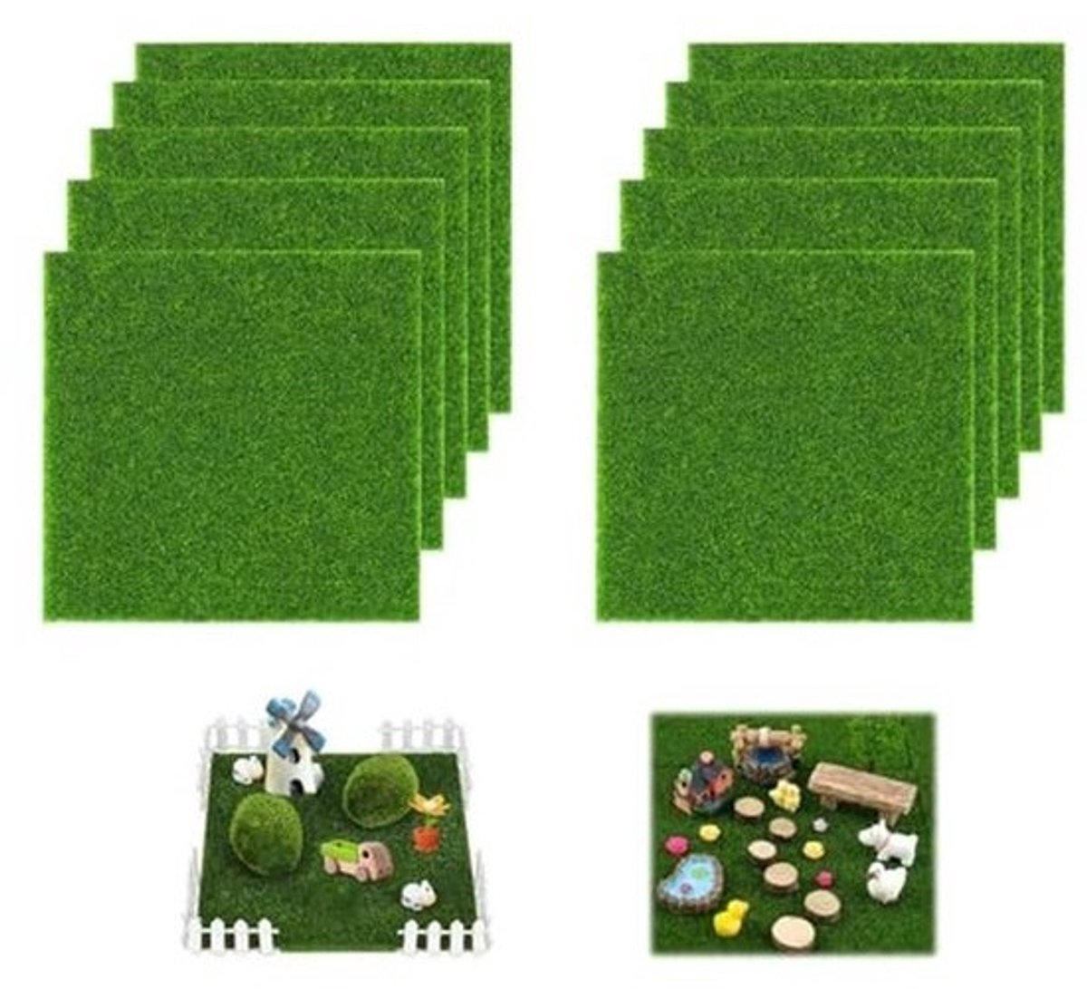 Kunstgras Decoratie Voor Binnen en Buiten - 10 Stukken 15x15 cm