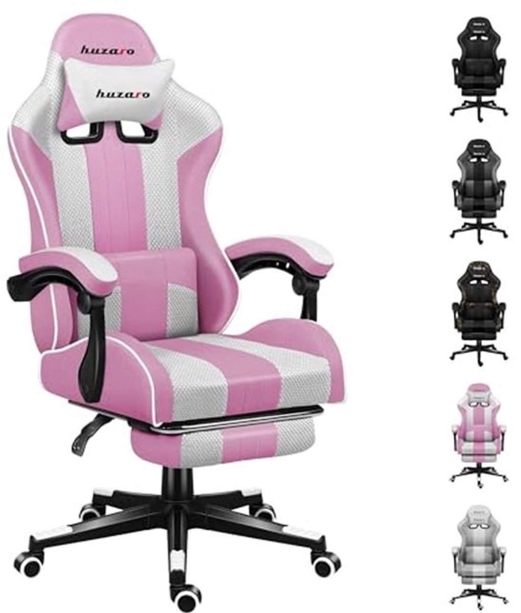 Gamingstoel met voetensteun en verstelbare rugleuning - Roze Mesh Bureaustoel voor Comfortabel Spelen