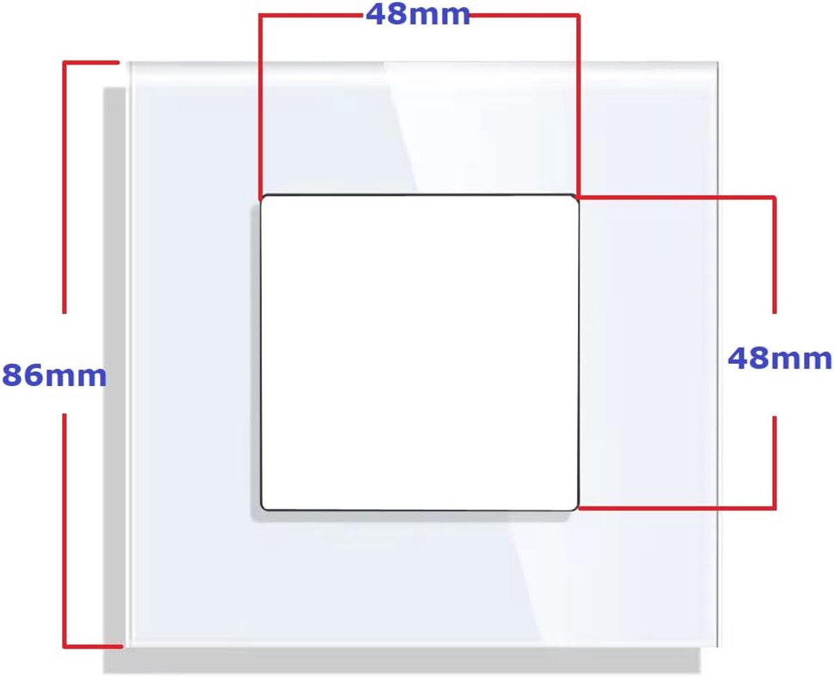 1-delig glazen frame voor stopcontact schakelaar, Schuko eenvoudige stopcontact wandstopcontact 86x86mm EU-standaard | wit - frame 1-delig
